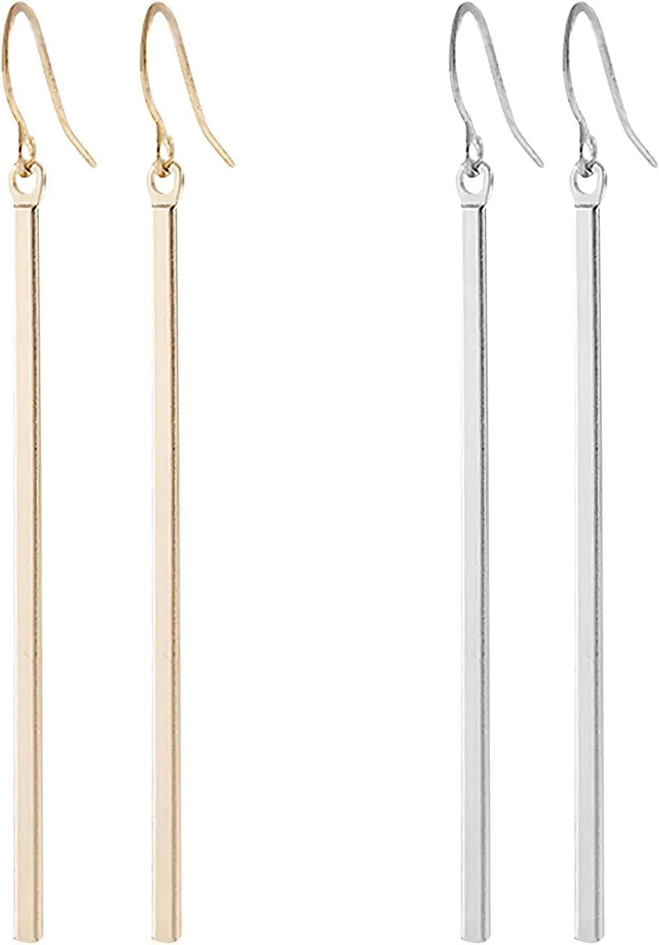 2 Pairs Minimalist Vertical Long Bar Earrings Gold Silver Plated Drop Line Dangle Geometric Jewelry for Women Set