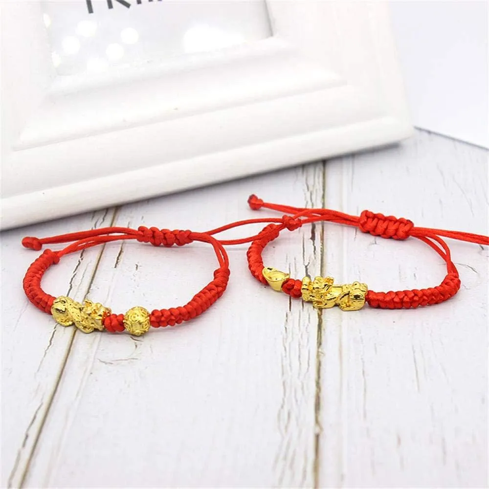 2 Pcs Pi Xiu Red String Bracelet Chinese Feng Shui Pi Xiu Kabbalah Red Rope Bracelet Gold Bead Handmade Strand Charm Bracelets Amulet For Men Women Good Luck Wealth Evil Eye Protection