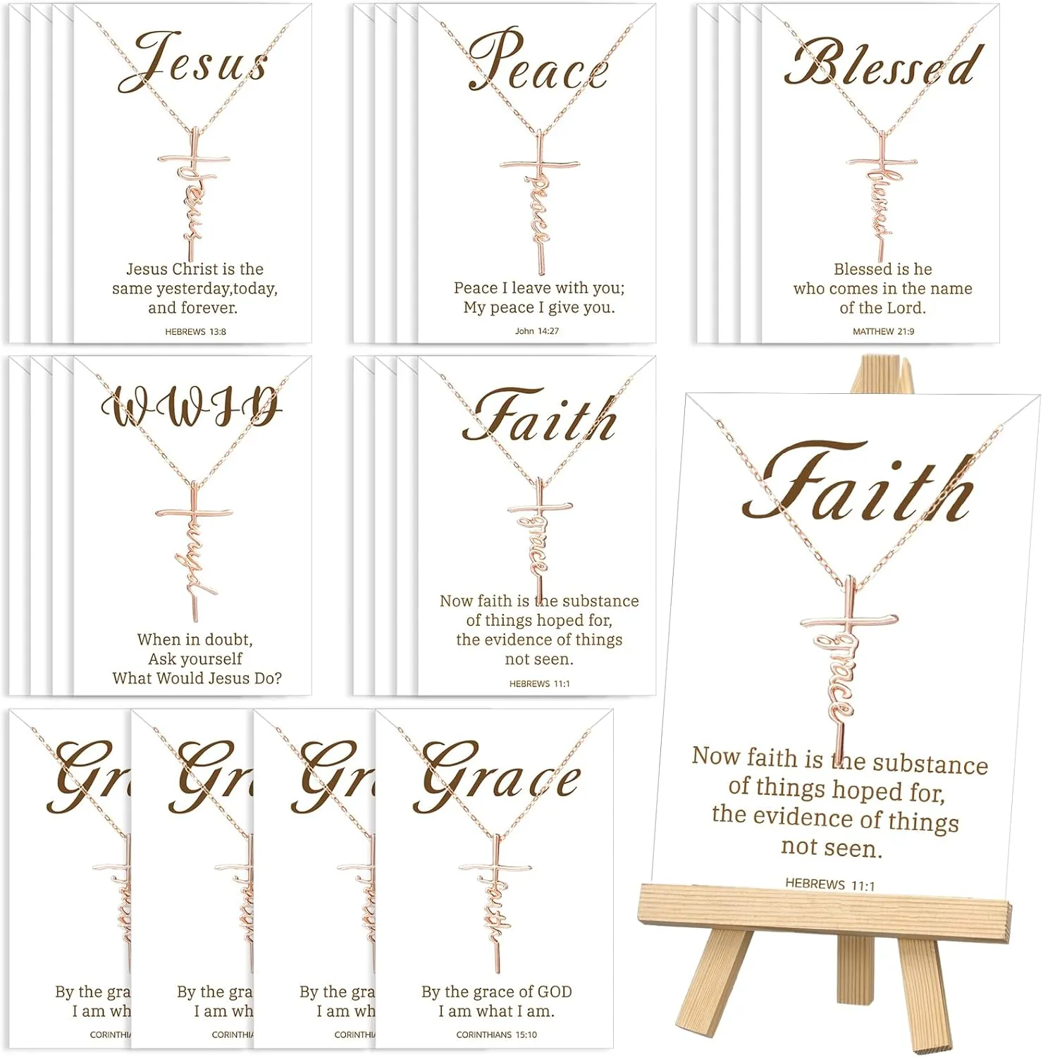 24 Sets Faith Cross Necklaces Gifts for Women Religious Present Necklace with Verses Card Christian Gifts for Women Church Coworker