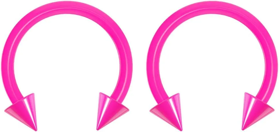 2pc 14g Dental-Grade Acrylic Pink Horseshoe Hoop 4mm Spike Circular Barbells Earrings Cartilage Helix Septum Nose Lip Rings - 10mm
