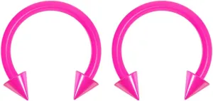 2pc 14g Dental-Grade Acrylic Pink Horseshoe Hoop 4mm Spike Circular Barbells Earrings Cartilage Helix Septum Nose Lip Rings - 10mm