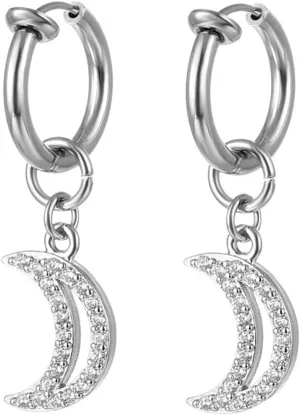 2Pcs 14G Belly Button Rings Cheap, Surgical Stainless Steel Navel Rings Silver Moon White Cubic Zirconia