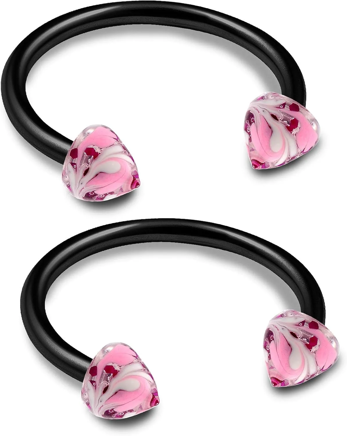 2pcs 16g Horseshoe Ring Septum Catilage Hoop Nose Lip Tragus Forward Helix Black Anodized Hand Painted 03 Spike - Pick Size