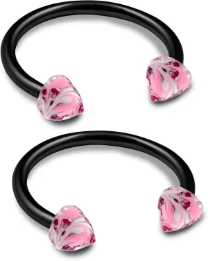 2pcs 16g Horseshoe Ring Septum Catilage Hoop Nose Lip Tragus Forward Helix Black Anodized Hand Painted 03 Spike - Pick Size