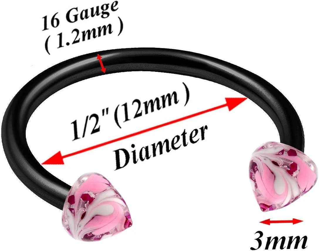 2pcs 16g Horseshoe Ring Septum Catilage Hoop Nose Lip Tragus Forward Helix Black Anodized Hand Painted 03 Spike - Pick Size
