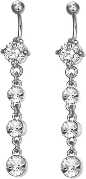 2Pcs Belly Button Rings for Women, Surgical Stainless Steel Navel Rings Silver Round White Cubic Zirconia