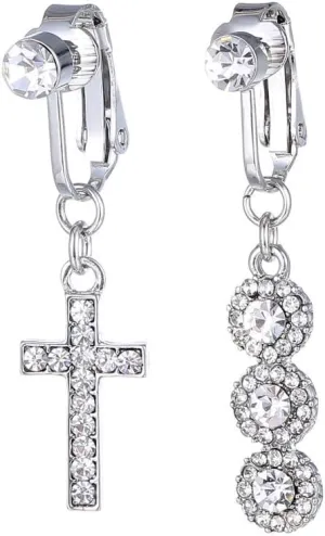 2Pcs CZ Cross Round Fake Belly Button Rings for Women Stainless Steel Non Piercing Belly Navel Rings Clip On Dangle Belly Barbell Fake Body Piercing Jewelry, One Size, agate