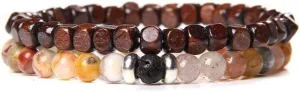 2pcs/set Men Bracelet Wood Beads Cross Pendant 7 Healing Balance Lava Bracelet for Women Prayer Buddha Jewelry Gifts (Metal Color: 6mm crazy agate - Length: 19CM)