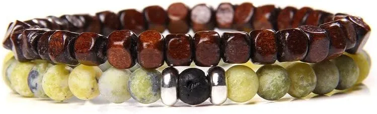 2pcs/set Men Bracelet Wood Beads Cross Pendant 7 Healing Balance Lava Bracelet for Women Prayer Buddha Jewelry Gifts (Metal Color: 6mm howlite - Length: 23CM)