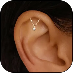 2PS Hidden Helix Earring Dangle Threadless Flat Back Earrings for Multiple Piercing, Small Flatback Cartilage Stud Earrings, Hypoallergenic Statement Jewelry