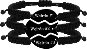 3-Pack Best Friend Forever Bracelet Set - Braided Rope Heart Puzzle Charms, Engraved Matching Friendship Jewelry for BFFs Men Women