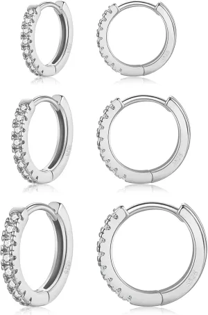 3 Pairs Gold Hoop Earrings Set 14k Gold Plated Huggie Silver Hoop Earrings Hypoallergenic Everyday Jewelry for Multiple Piercing for Women