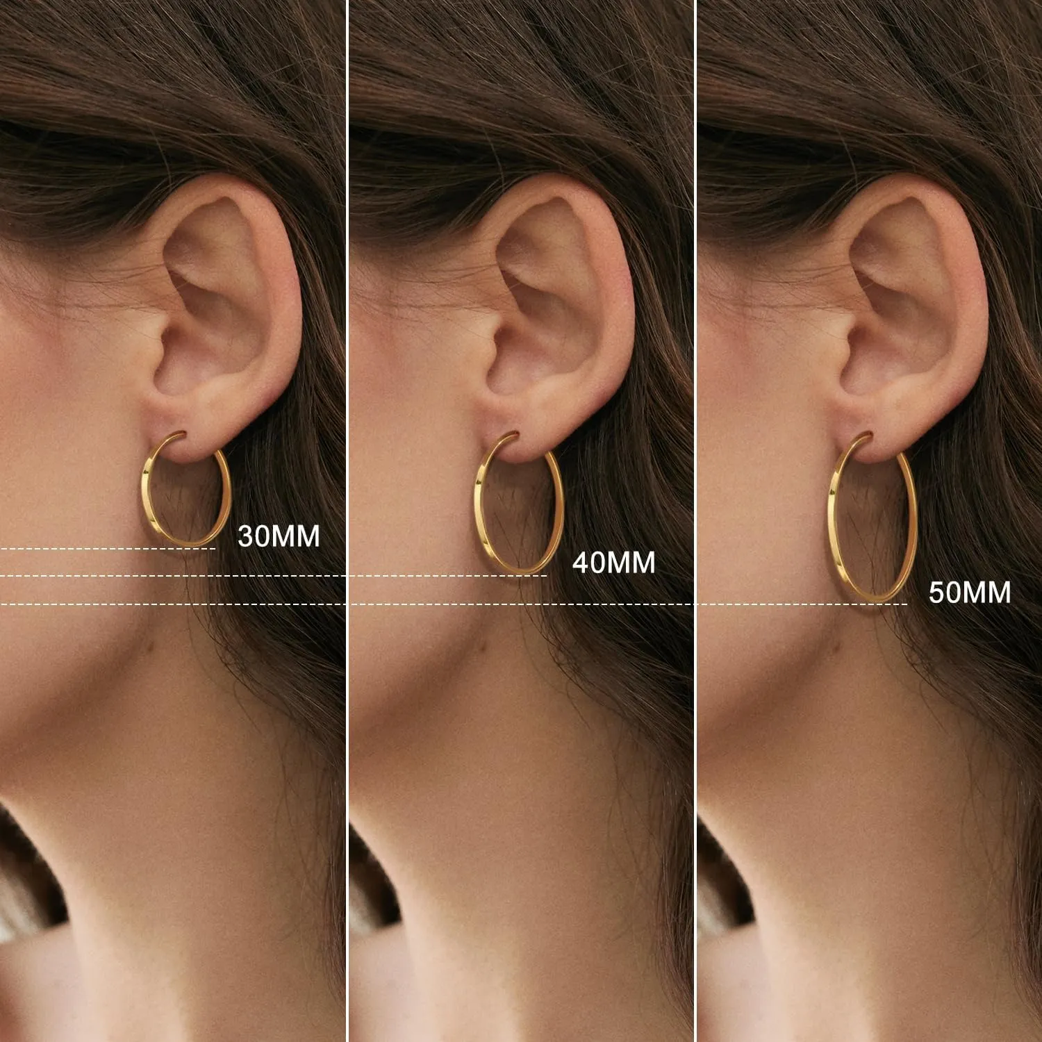 3 Pairs Thin Silver Gold Hoop Earrings for Women | 14K Gold Plated Large Round Hoop Earrings Set Hypoallergenic Earring 4mm Wide Lightweight Dangle Earrings Pack(30/40/50MM)