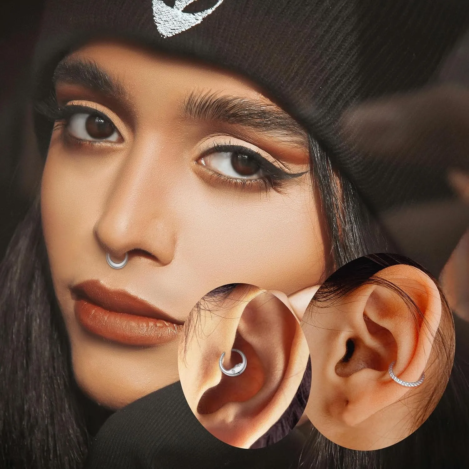 316L Stainless Steel Septum Jewelry Septum Rings 3PCS Seamless Clicker Ring 16G Septum Piercings Hinged Segment Nose Hoop Ring Daith Tragus Rook Cartilage Hoop Earring Helix Conch Piercing Jewelry
