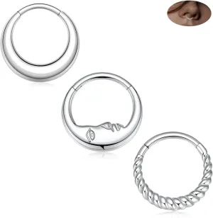 316L Stainless Steel Septum Jewelry Septum Rings 3PCS Seamless Clicker Ring 16G Septum Piercings Hinged Segment Nose Hoop Ring Daith Tragus Rook Cartilage Hoop Earring Helix Conch Piercing Jewelry
