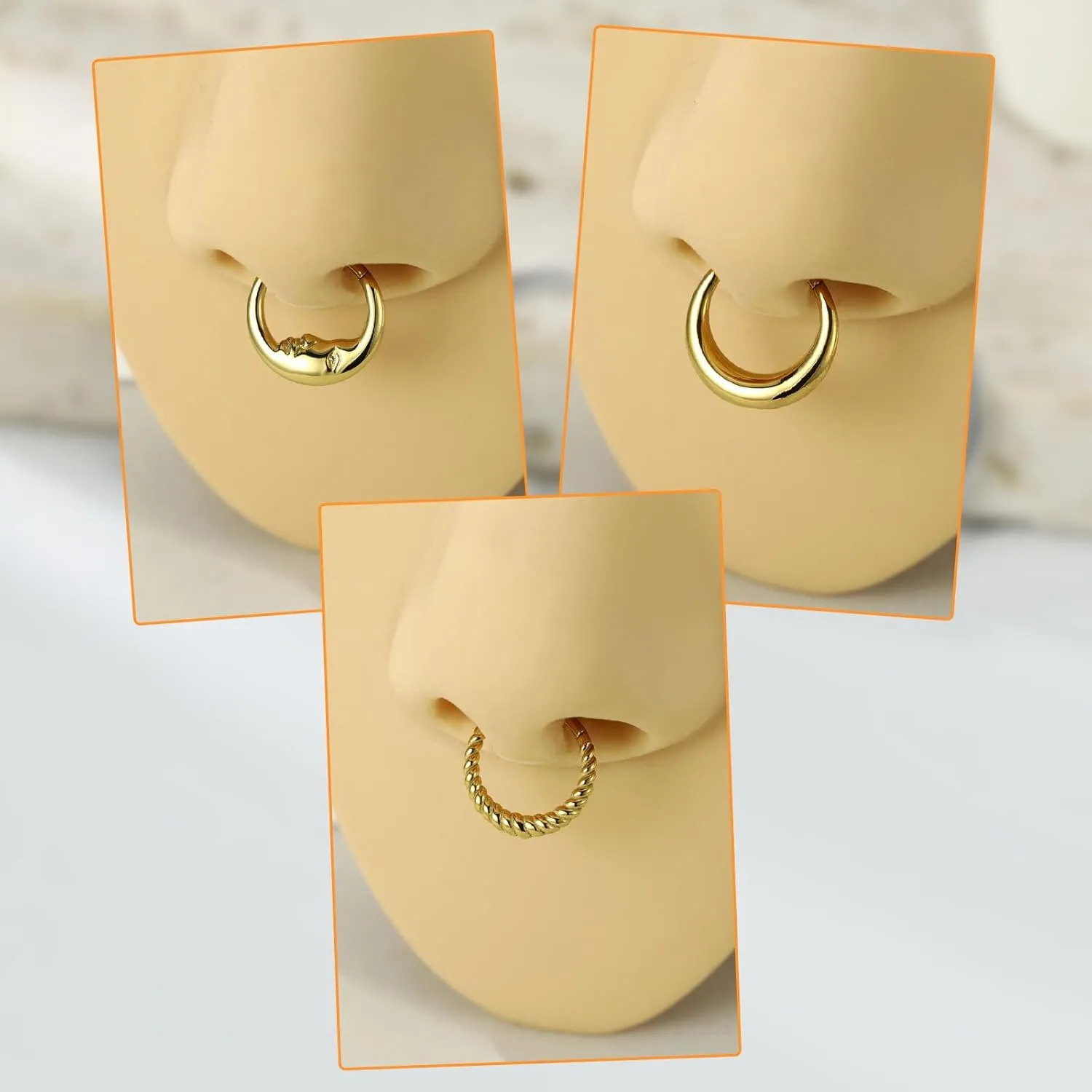 316L Stainless Steel Septum Jewelry Septum Rings 3PCS Seamless Clicker Ring 16G Septum Piercings Hinged Segment Nose Hoop Ring Daith Tragus Rook Cartilage Hoop Earring Helix Conch Piercing Jewelry