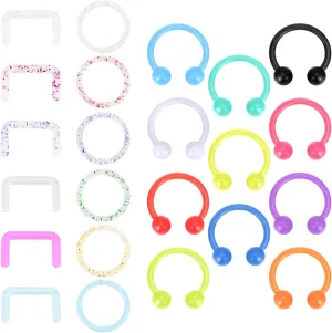 33Pcs Acrylic Nose Rings Kit Horseshoe Lip Rings Studs Septum Tongue Nipple Belly Eyebrow Cartilage Tragus Earring Industrial Barbells Flexible Body Piercing Jewelry for Women Men 16G