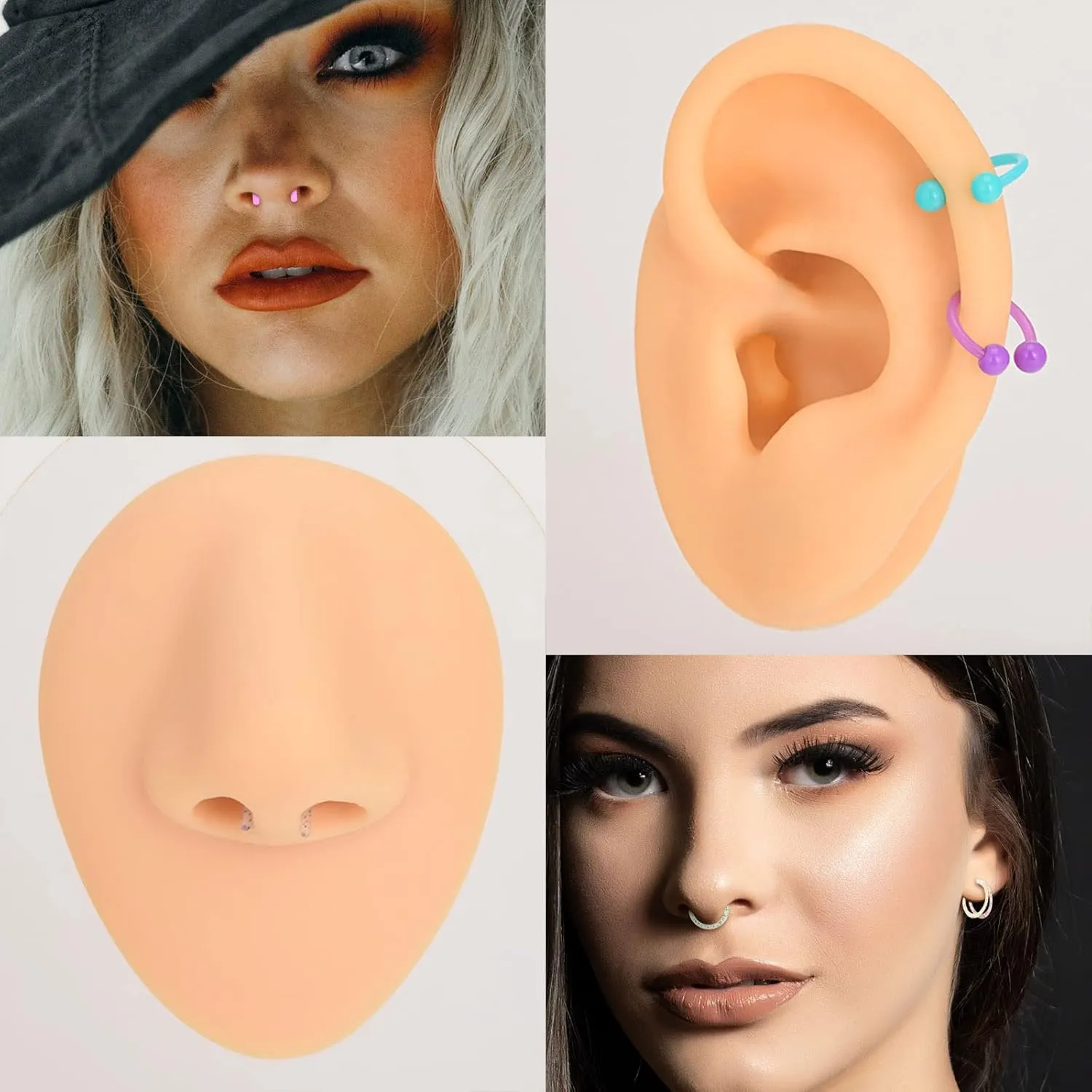 33Pcs Acrylic Nose Rings Kit Horseshoe Lip Rings Studs Septum Tongue Nipple Belly Eyebrow Cartilage Tragus Earring Industrial Barbells Flexible Body Piercing Jewelry for Women Men 16G