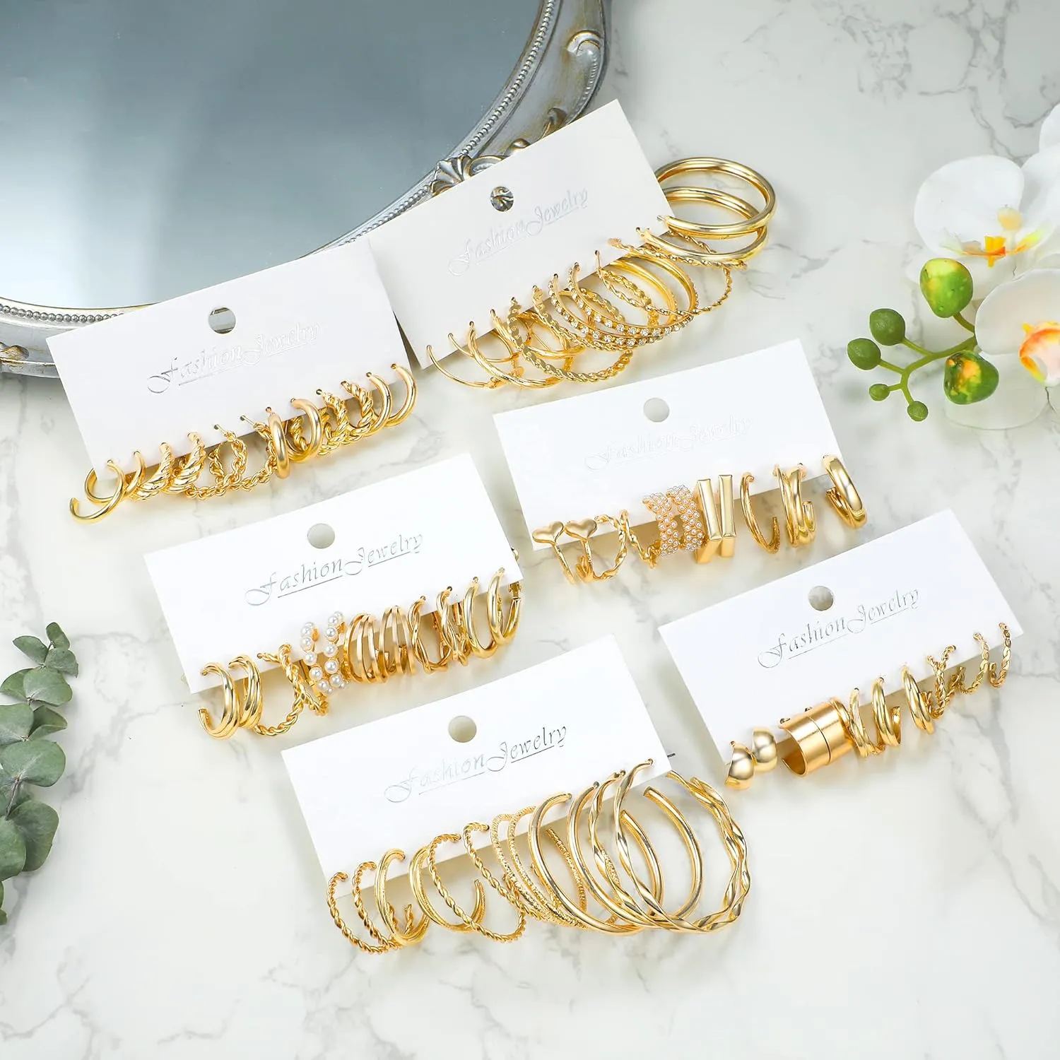 36 Pairs Gold Hoop Earrings Set for Women Multipack, Hypoallergenic Chunky Chain Twisted Hoop Earrings Pack, Fashion Dangle Earrings Jewelry for Gift
