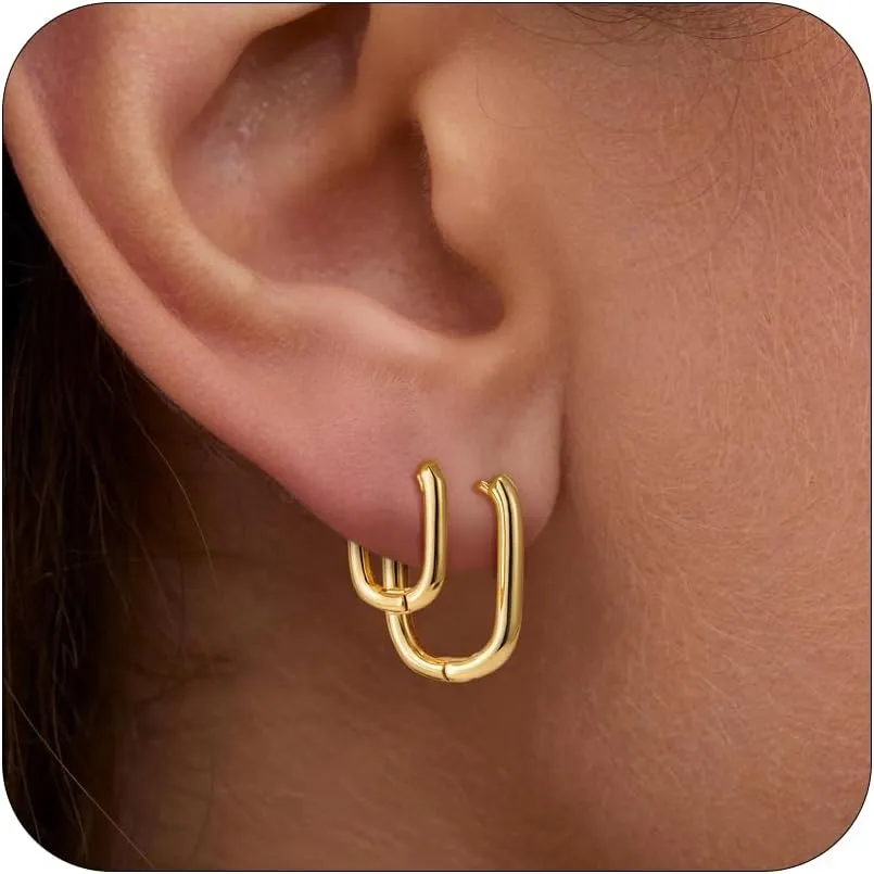 3Pairs Gold Hoop Earrings for Women, 14K Gold Plated Hoop Earrings Set Hypoallergenic Lightweight Hoops Stud Earrings Stack