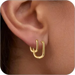 3Pairs Gold Hoop Earrings for Women, 14K Gold Plated Hoop Earrings Set Hypoallergenic Lightweight Hoops Stud Earrings Stack