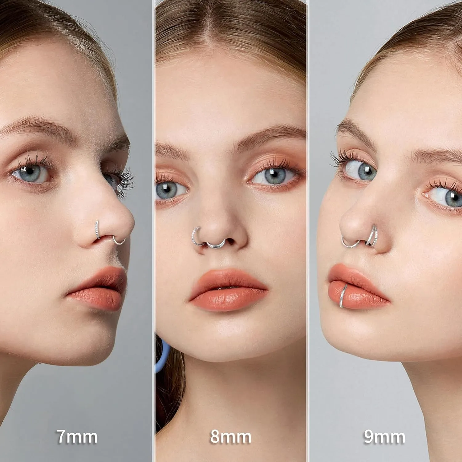 3pcs Gold Plated Nose Rings Hoops for Women:20G 18G Hypoallergenic 316l Surgical Steel Earrings Septum Clicker Ring Hinged Segment Ring Body Piercing Nose Hoop Lip Rings Nose Helix Cartilage Rook piercing jewelry Diameter 7mm/8mm/9mm