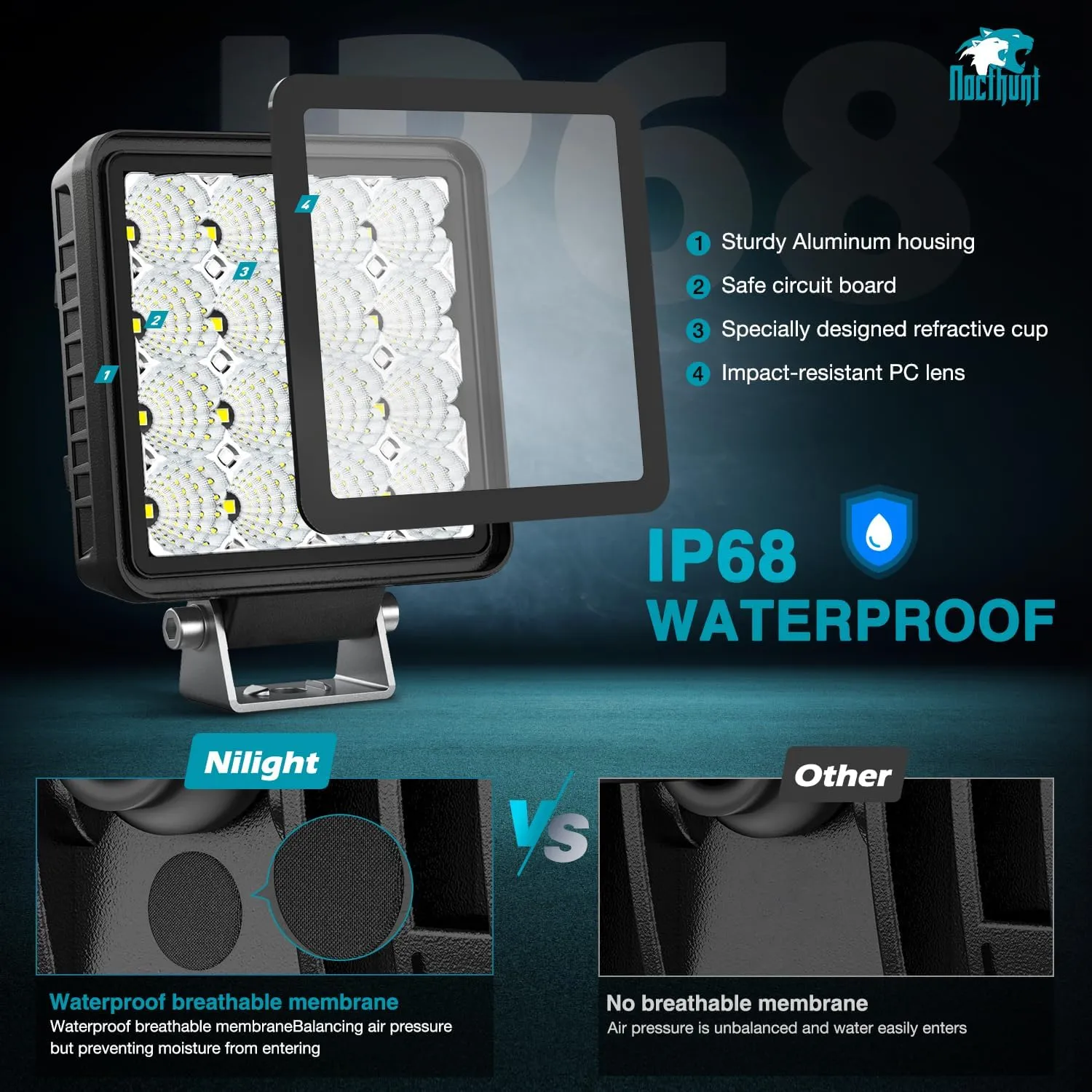 4 Inch 16LED Square Flood Built-in EMC LED Pod Lights (Pair)