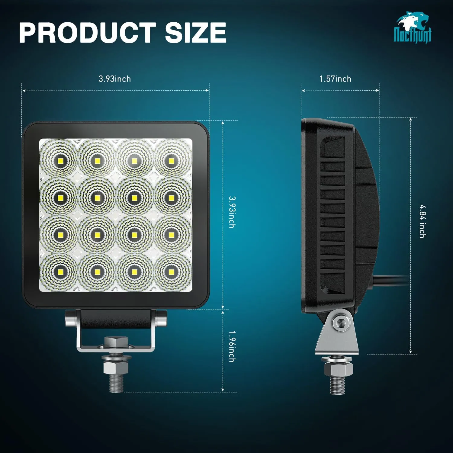 4 Inch 16LED Square Flood Built-in EMC LED Pod Lights (Pair)