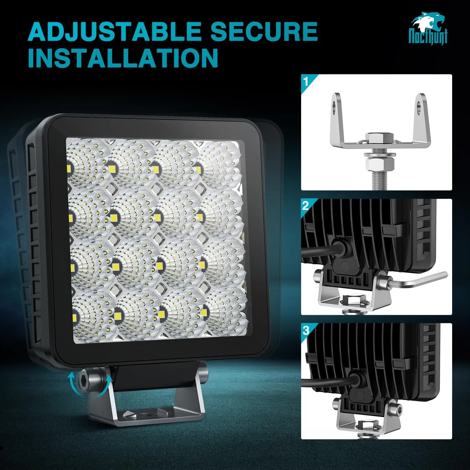 4 Inch 16LED Square Flood Built-in EMC LED Pod Lights (Pair)