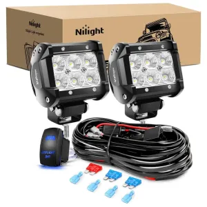 4 Inch 18W 1260LM Double Row Flood LED Pods (Pair) | 16AWG Wire 5Pin Switch