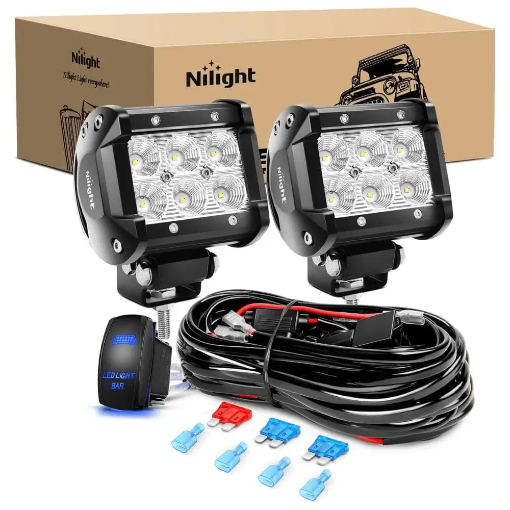 4 Inch 18W 1260LM Double Row Flood LED Pods (Pair) | 16AWG Wire 5Pin Switch