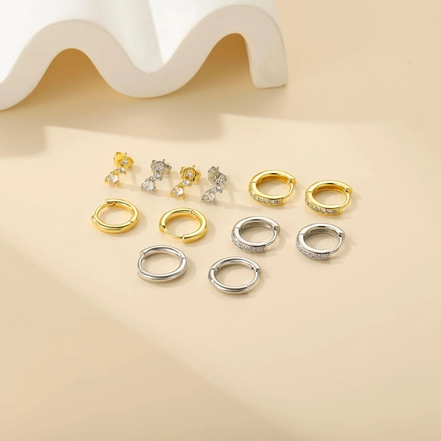 4 Pairs Gold Hoop Earring Set for Women Trendy- Hypoallergenic 14K Gold Plated Stainless Surgical Steel Stud Earrings Non Tarnish Hoops Earring Stacks Cubic Zirconia Earrings Studs