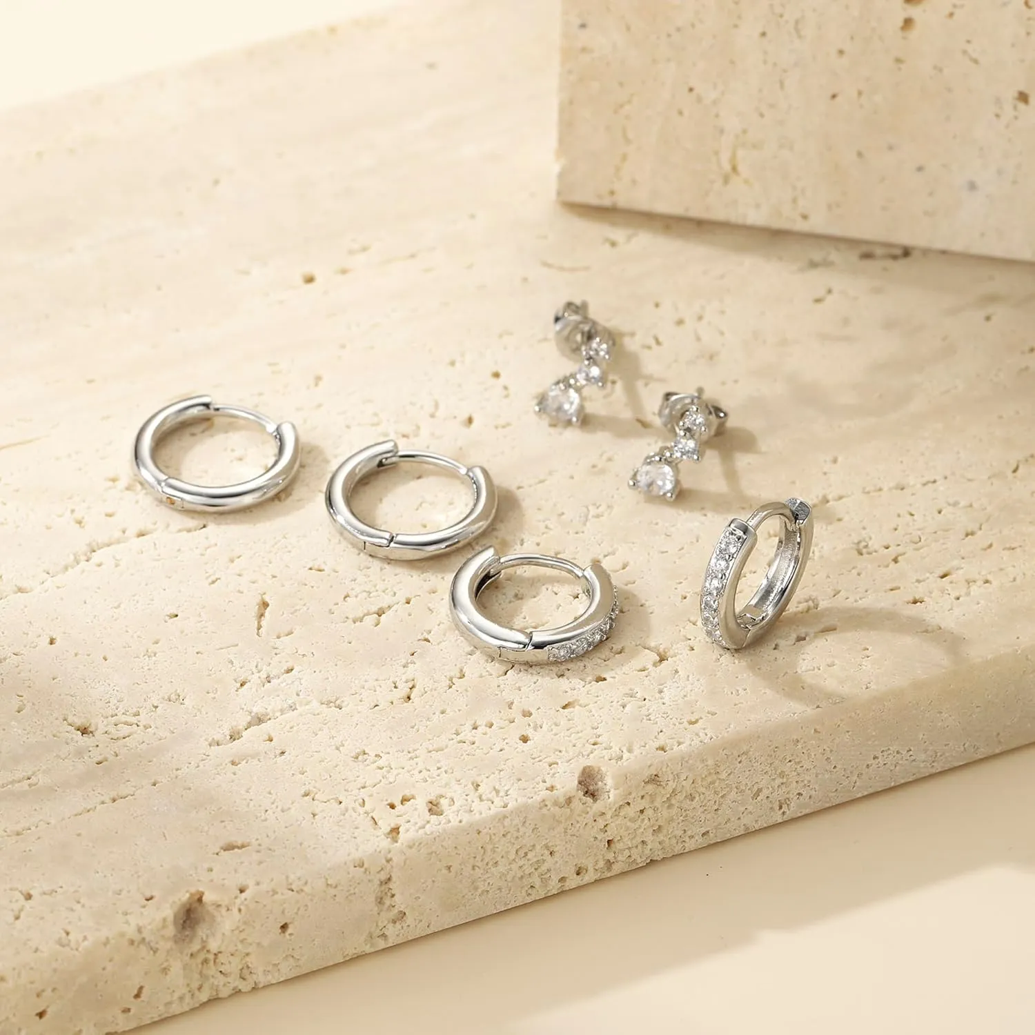 4 Pairs Gold Hoop Earring Set for Women Trendy- Hypoallergenic 14K Gold Plated Stainless Surgical Steel Stud Earrings Non Tarnish Hoops Earring Stacks Cubic Zirconia Earrings Studs