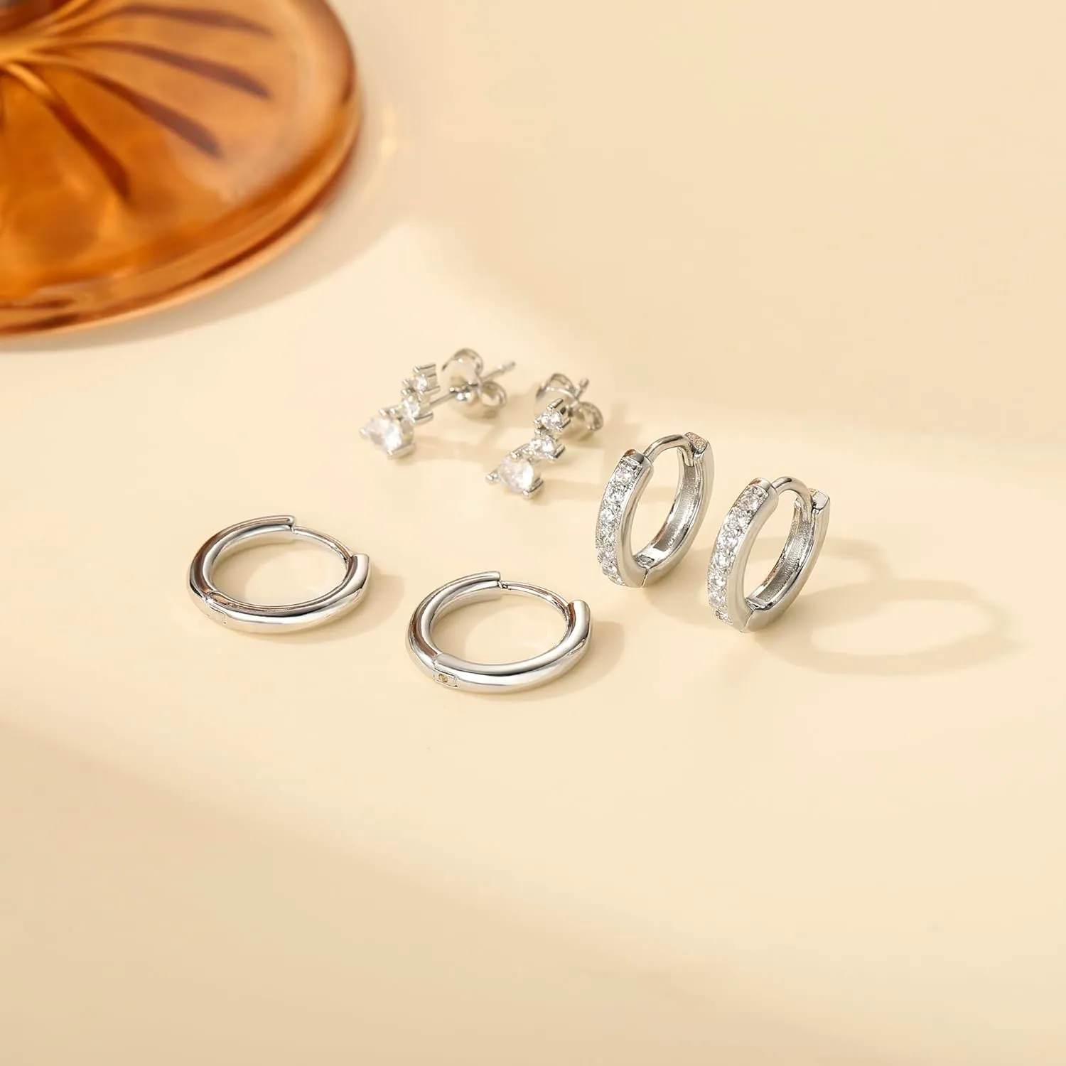 4 Pairs Gold Hoop Earring Set for Women Trendy- Hypoallergenic 14K Gold Plated Stainless Surgical Steel Stud Earrings Non Tarnish Hoops Earring Stacks Cubic Zirconia Earrings Studs