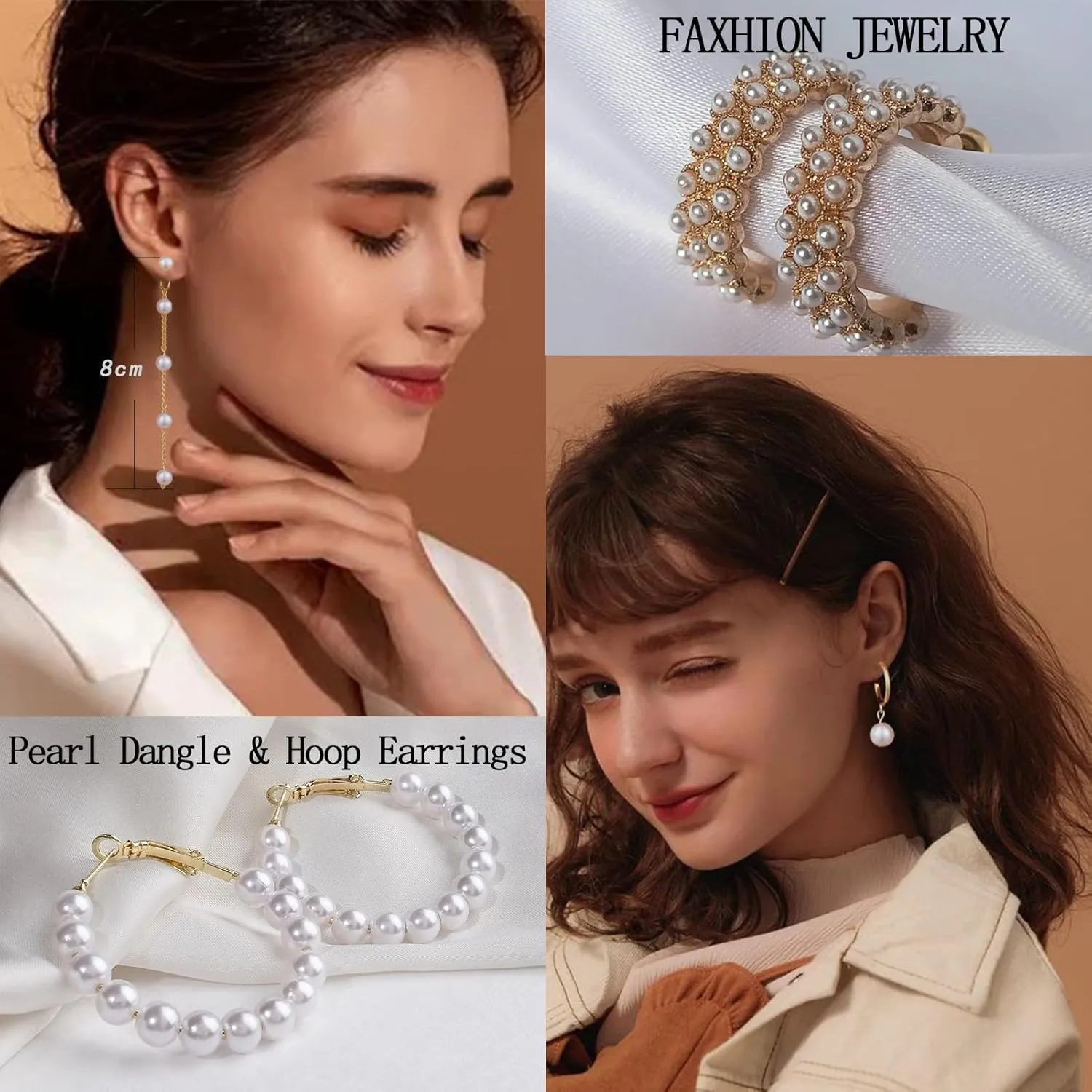 42 Pairs Gold Hoop Earrings Set for Women, Fashion Chunky Pearl Earrings Multipack Twisted Statement Earring Pack, Hypoallergenic Small Big Hoops Earrings for Birthday Party