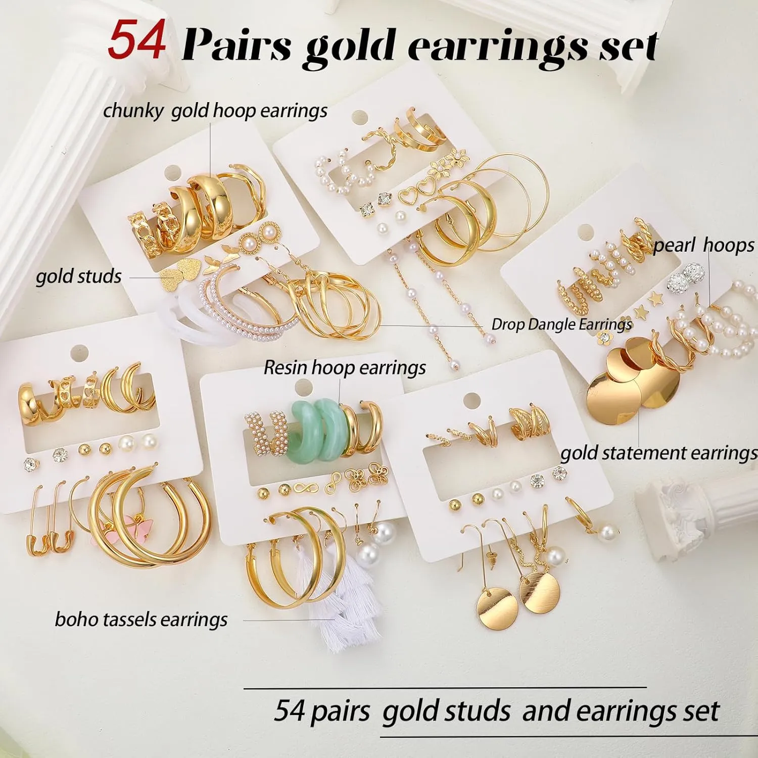 42 Pairs Gold Hoop Earrings Set for Women, Fashion Chunky Pearl Earrings Multipack Twisted Statement Earring Pack, Hypoallergenic Small Big Hoops Earrings for Birthday Party