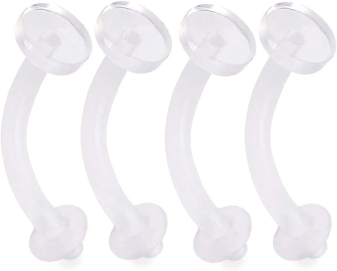 4pcs 16g Curved Barbell Eyebrow Piercing Rings Clear Retainer Bioflex Bendable Flexible Acrylic Invisible Gauge Pick Size