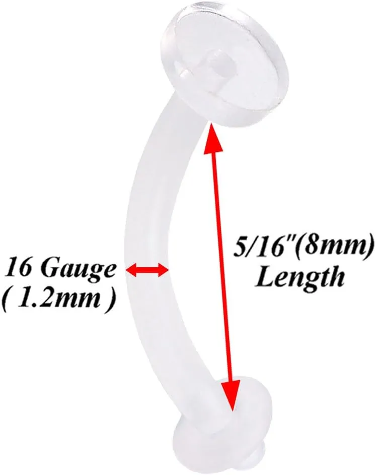 4pcs 16g Curved Barbell Eyebrow Piercing Rings Clear Retainer Bioflex Bendable Flexible Acrylic Invisible Gauge Pick Size
