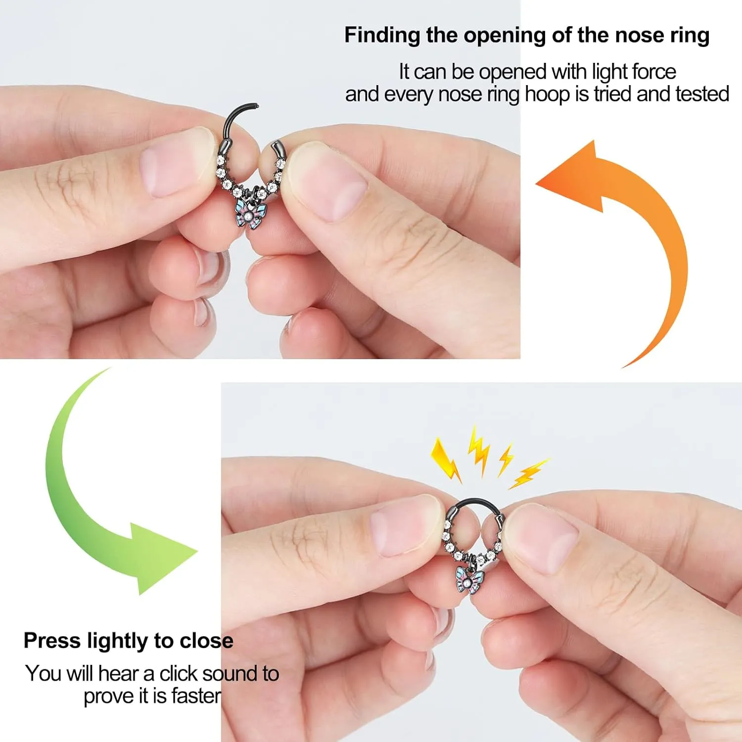 4Pcs 16G Septum Rings Stainless Steel Dangle Septum Jewelry Cute butterfly Snake Daith Cartilage Helix Tragus Earrings Nose Rings Piercing Jewelry for Women
