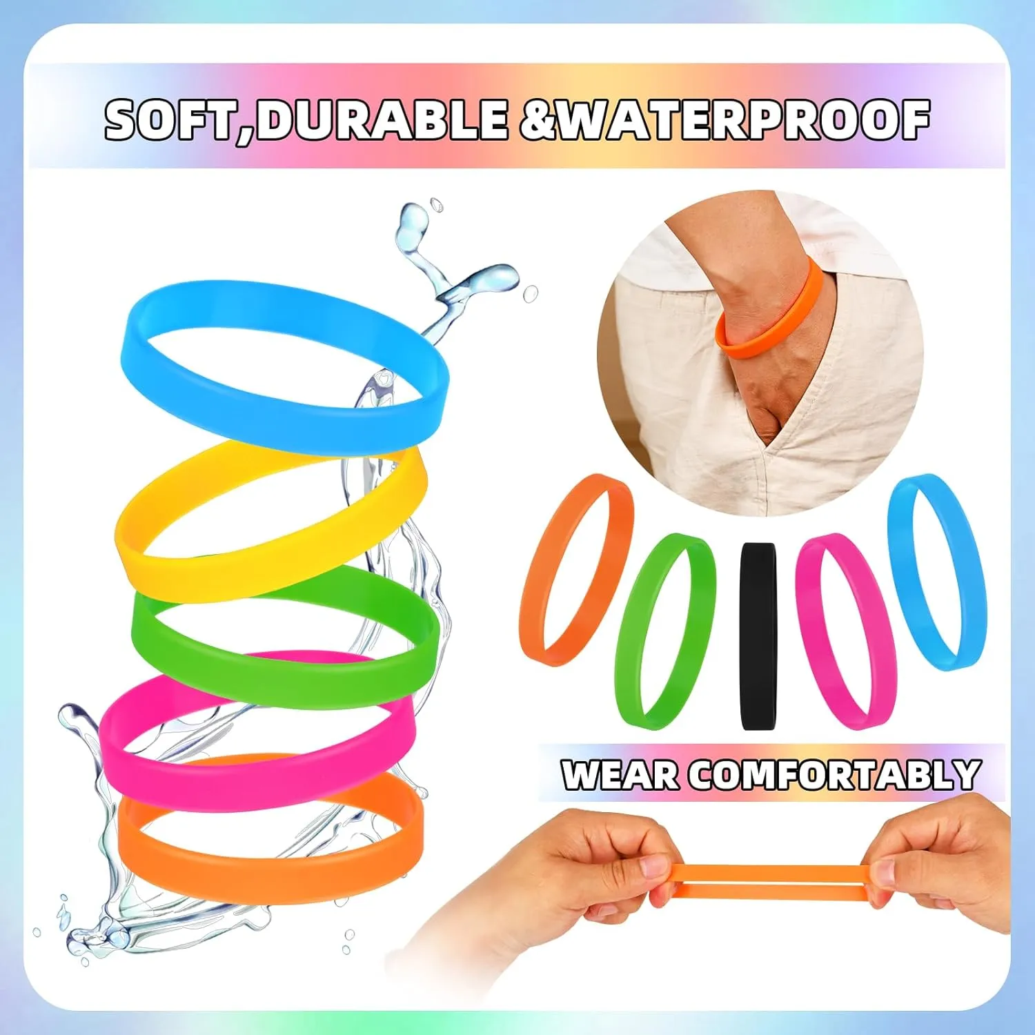 50 Pcs Blank Silicone Wristbands, Blue Rubber Bracelets Sports Elastic Silicone Bracelet For Team Sport Party Event