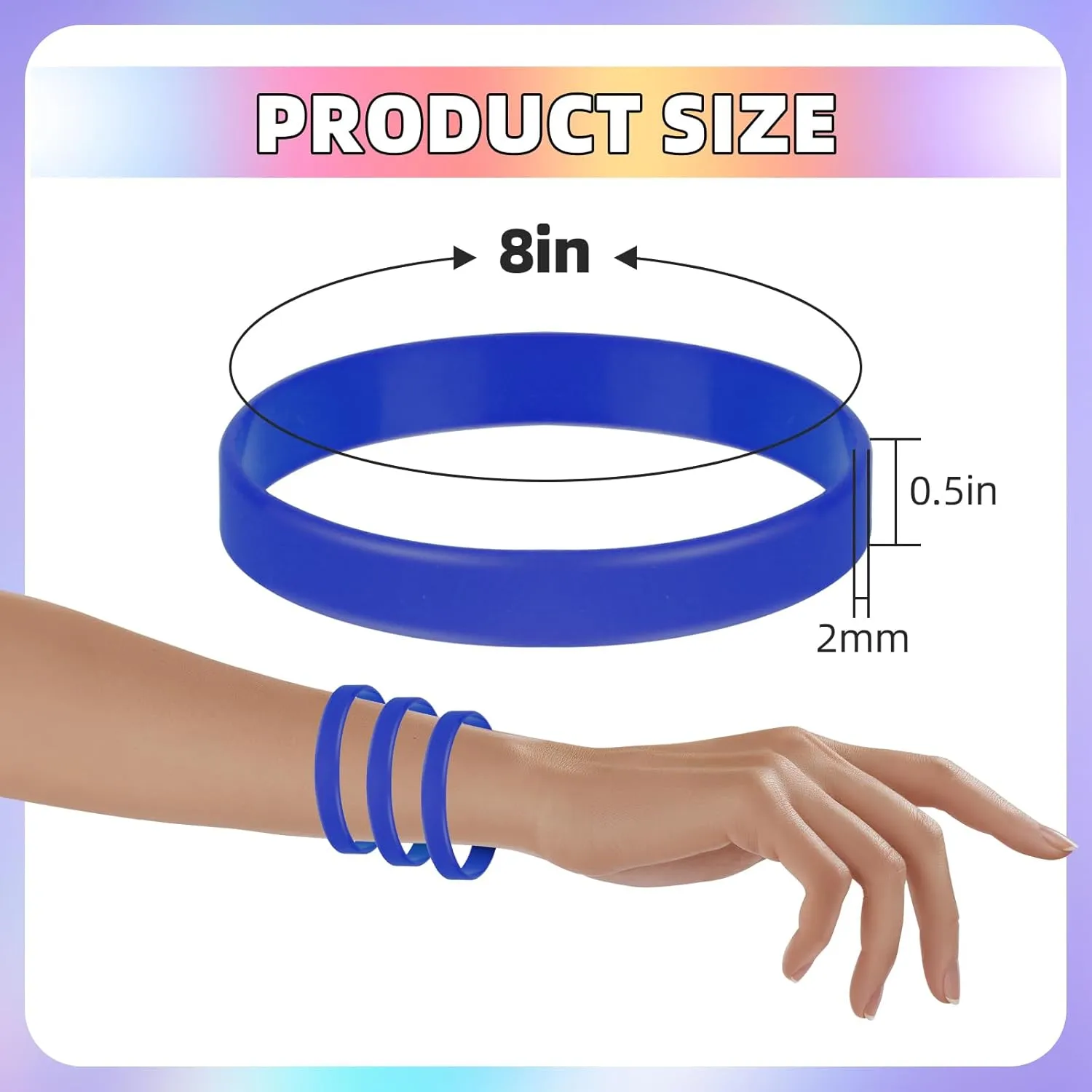 50 Pcs Blank Silicone Wristbands, Blue Rubber Bracelets Sports Elastic Silicone Bracelet For Team Sport Party Event