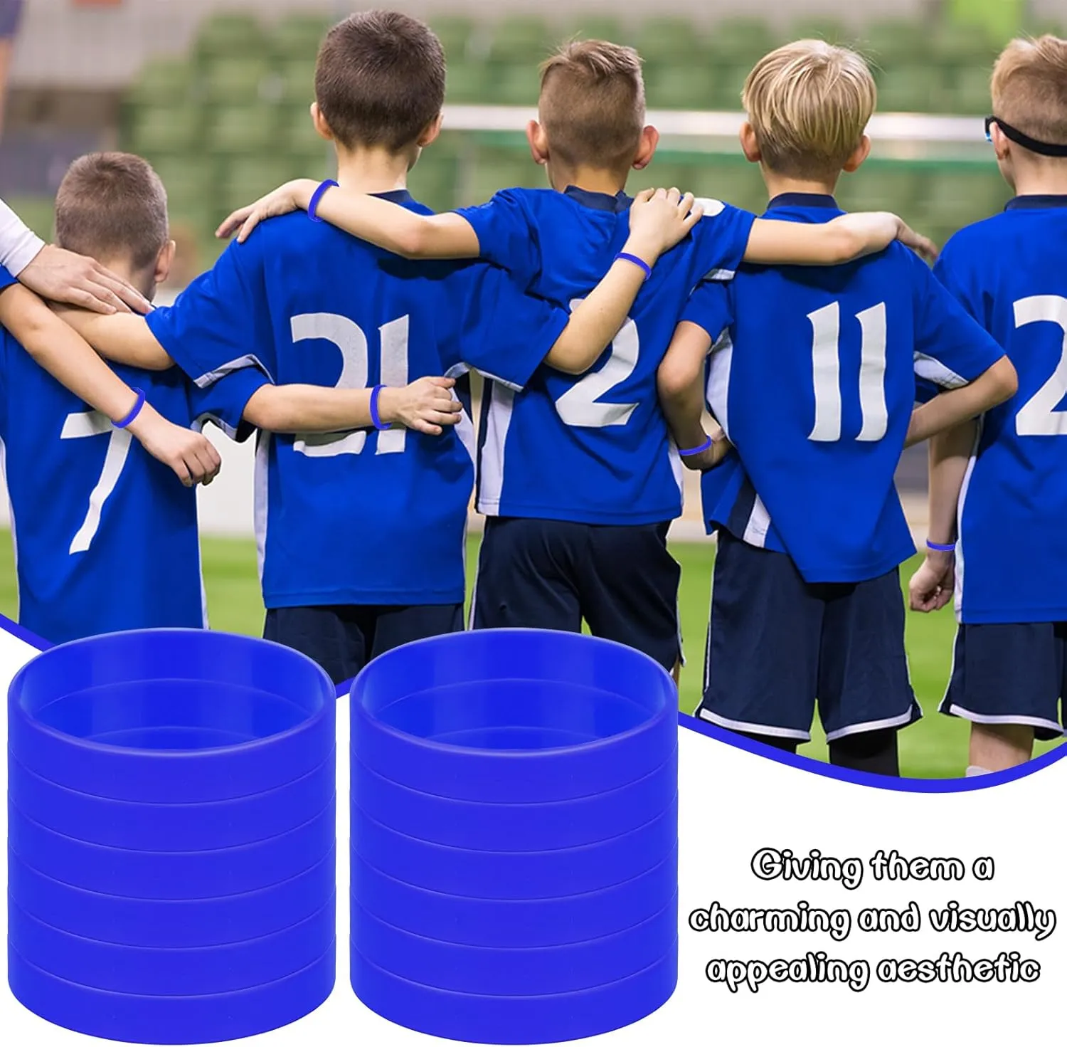 50 Pcs Blank Silicone Wristbands, Blue Rubber Bracelets Sports Elastic Silicone Bracelet For Team Sport Party Event