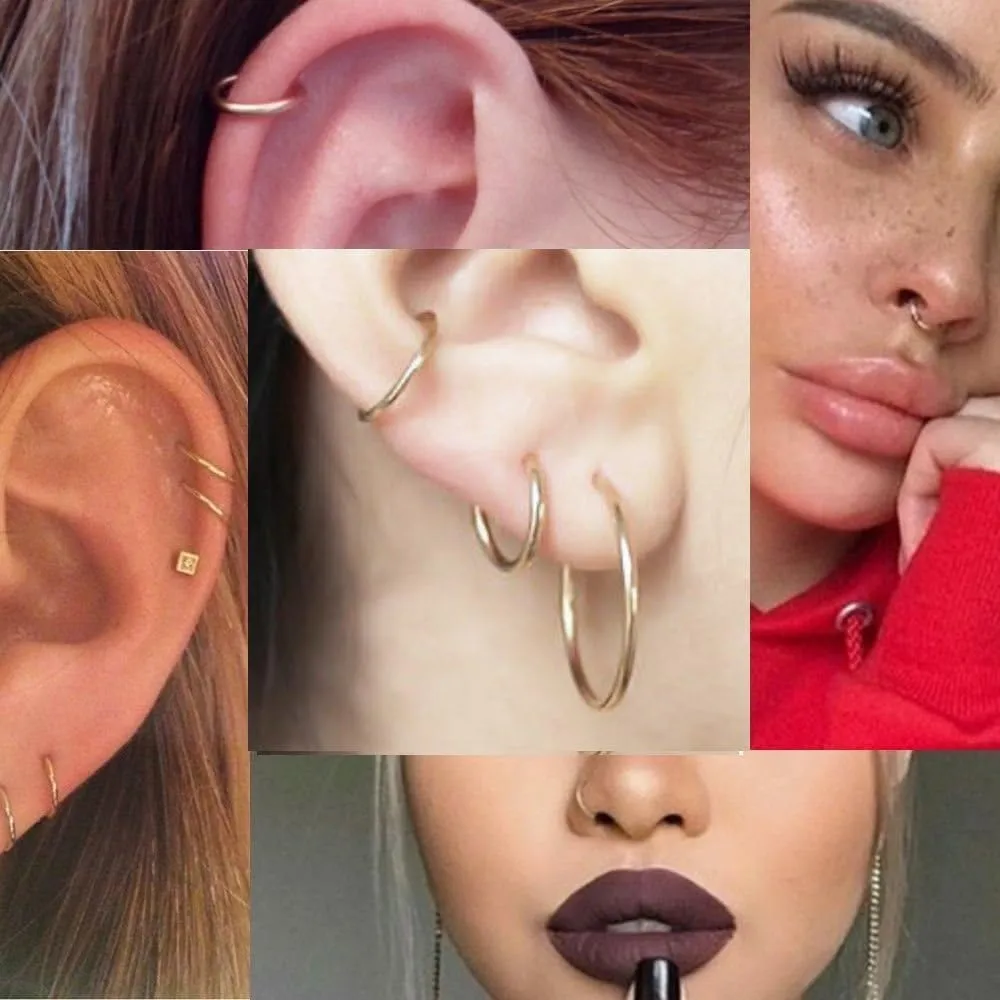 5Pcs Stainless Steel 16G 18G Sleeper Hoop Earrings for Women Men Septum Hinged Clicker Nose Lip Ring Helix Daith Cartilage Tragus Piercings Tiny Small Huggie Hoops Hypoallergenic Sensitive Ears Jewelry