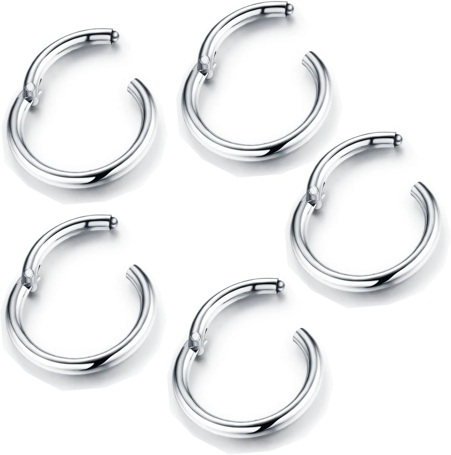 5Pcs Stainless Steel 16G 18G Sleeper Hoop Earrings for Women Men Septum Hinged Clicker Nose Lip Ring Helix Daith Cartilage Tragus Piercings Tiny Small Huggie Hoops Hypoallergenic Sensitive Ears Jewelry
