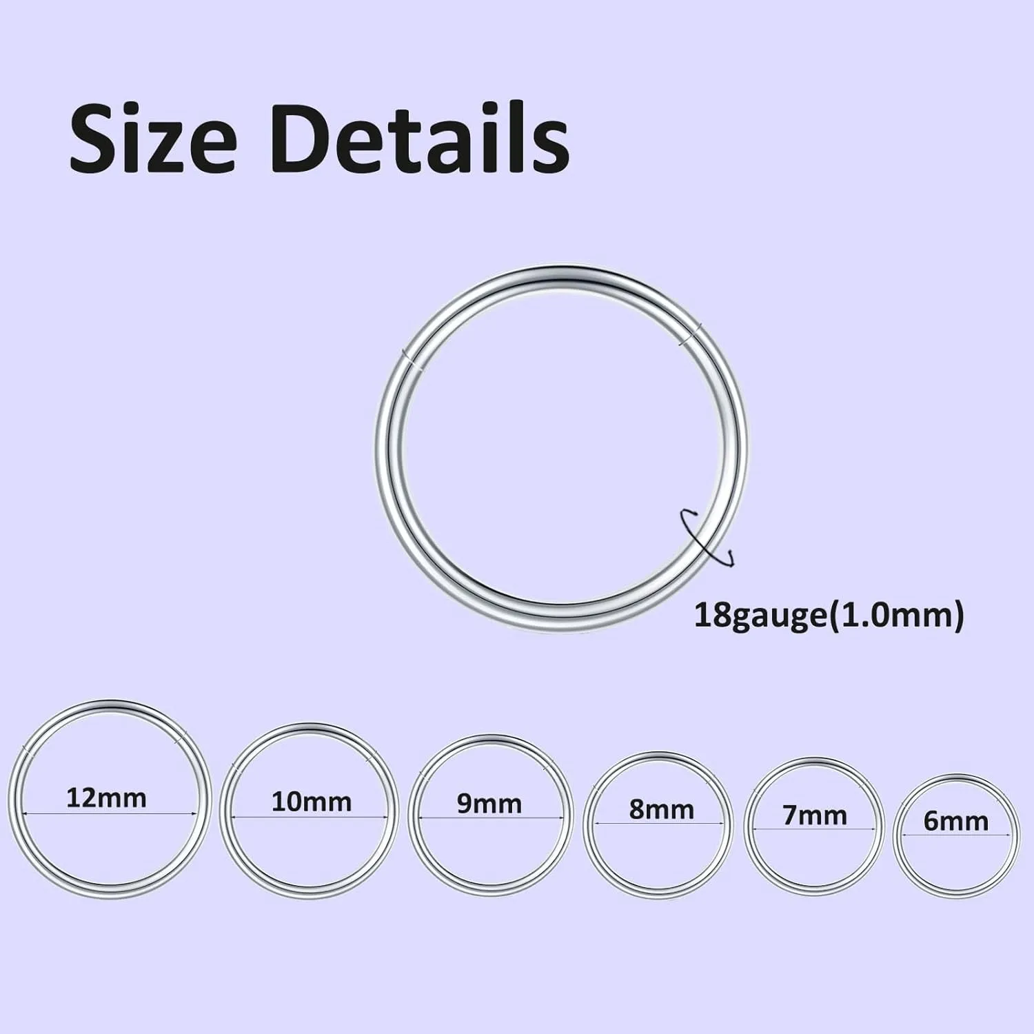 6/12Pcs 16G 18G 20G Nose Rings Hoops 316L Surgical Steel Nose Septum Lip Rings Tragus Cartilage Daith Rook Piercing Jewelry for Women 6mm 7mm 8mm 9mm 10mm 12mm