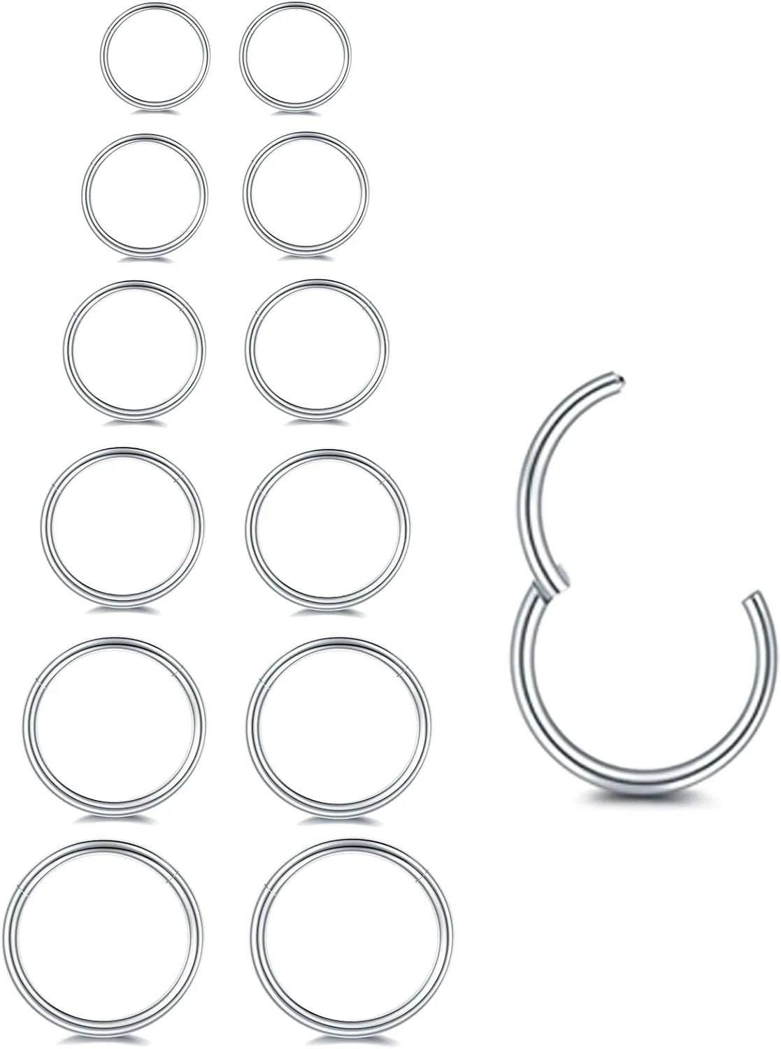 6/12Pcs 16G 18G 20G Nose Rings Hoops 316L Surgical Steel Nose Septum Lip Rings Tragus Cartilage Daith Rook Piercing Jewelry for Women 6mm 7mm 8mm 9mm 10mm 12mm