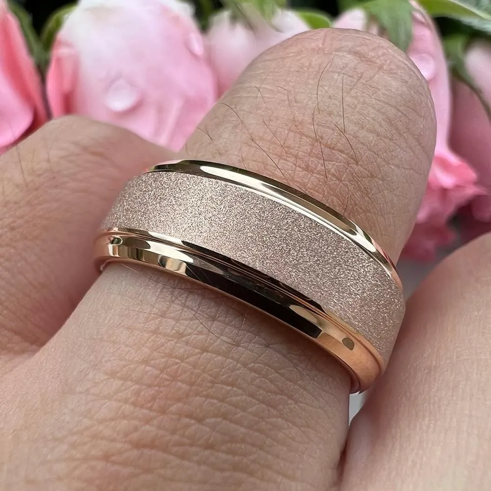 6mm 8mm Black/White/Gold/Rose Gold Tungsten Rings for Men Women Promise Engagement Wedding Bands Sandblasted Finish Stepped Beveled Comfort Fit