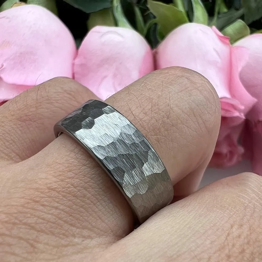 6mm 8mm Silver/Black/Gunmetal/Gold/Rose Gold Hammered Tungsten Rings for Men Women Couple Fashion Jewelry Engagement Wedding Bands Matte Finish Comfort Fit