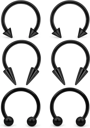 6Pcs Septum Rings 16G Surgical Steel Snake Bite Jewelry Long Spike Horseshoe Lip Rings Smiley Piercing Jewelry for Women Men 8mm 10mm