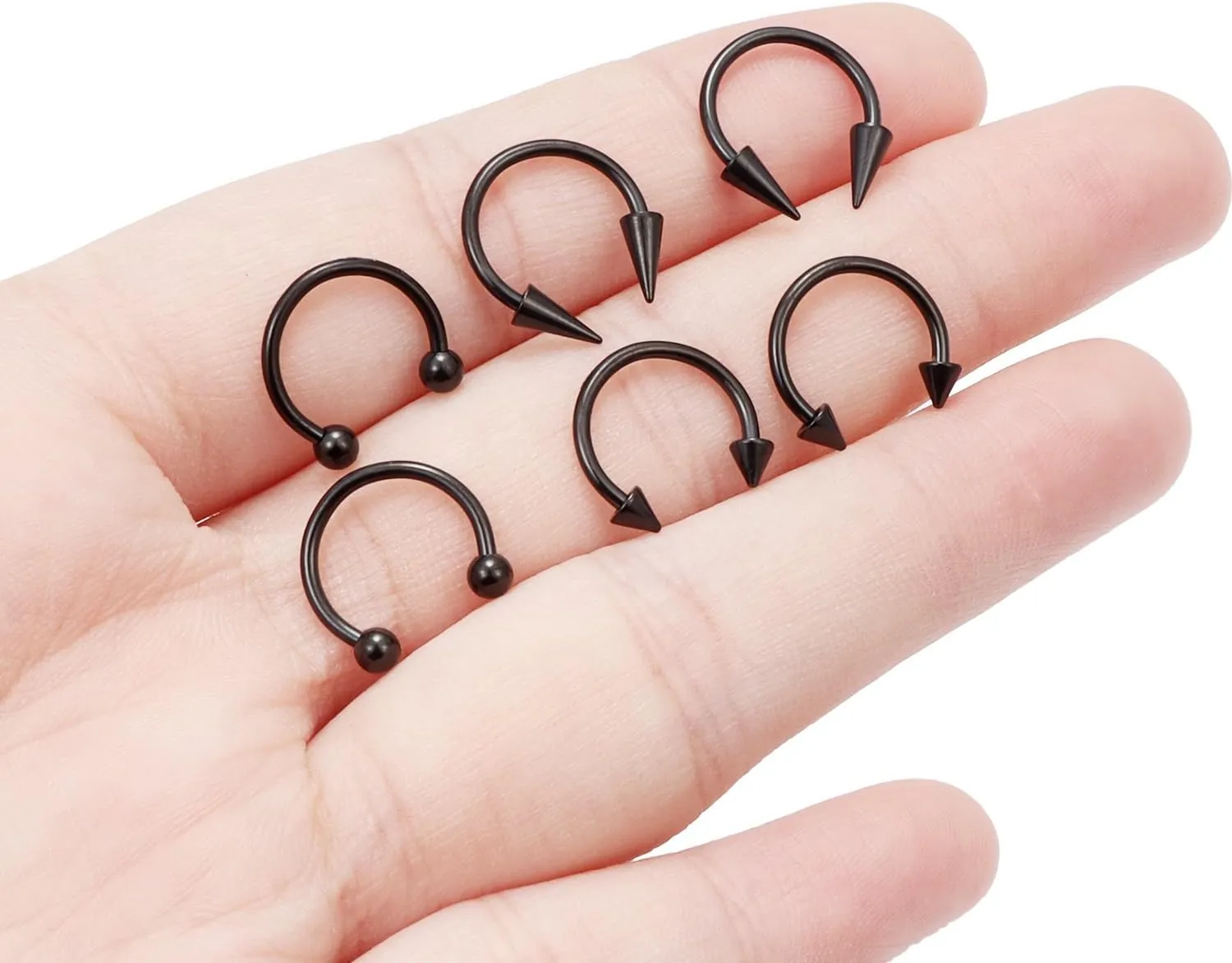 6Pcs Septum Rings 16G Surgical Steel Snake Bite Jewelry Long Spike Horseshoe Lip Rings Smiley Piercing Jewelry for Women Men 8mm 10mm